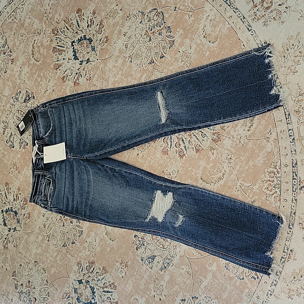 Flying Monkey Jean high rise straight leg distressed raw hem crop slim 27 NEW…